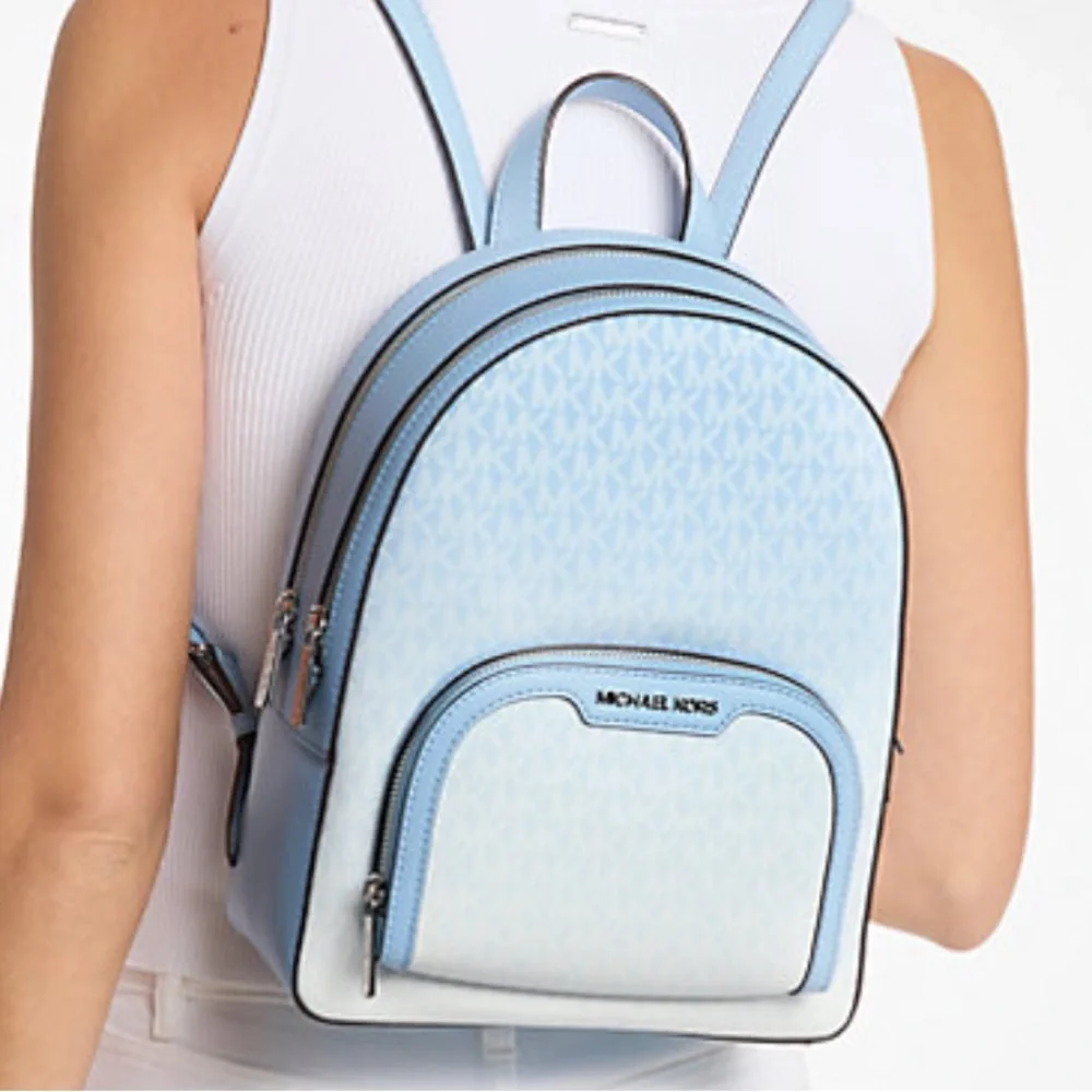 MICHAEL KORS Jaycee Medium Ombré Signature Logo Backpack Light Sky NWT